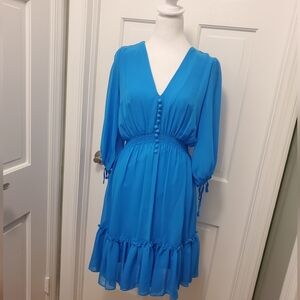 Just....Taylor Blue Ruffle Hemline Smocked Waist Blue Dress Size Large